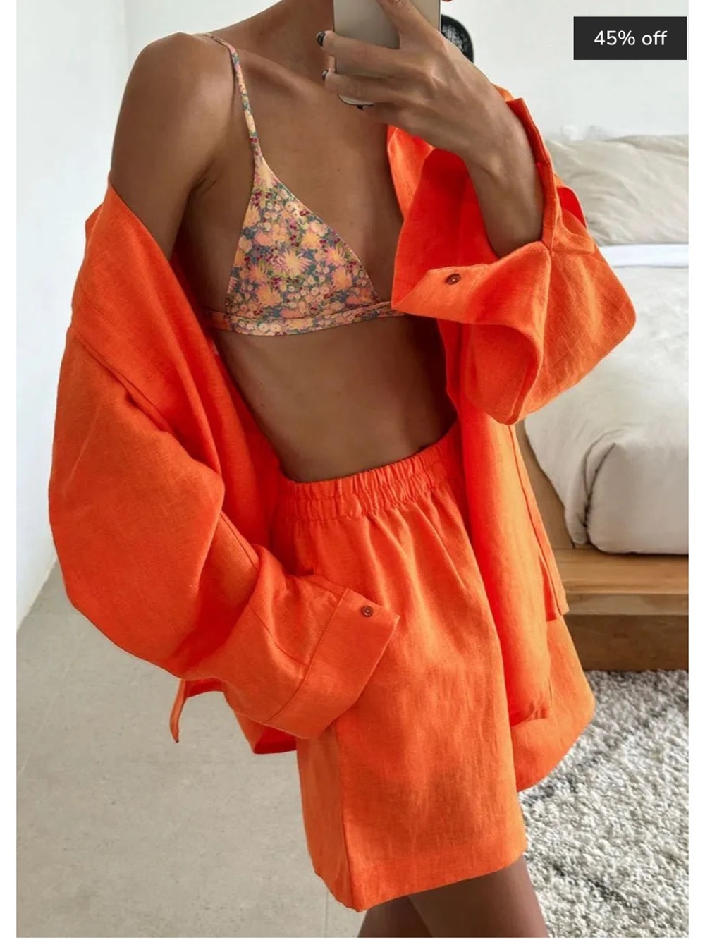 Vibrant Orange Linen beach Shirt